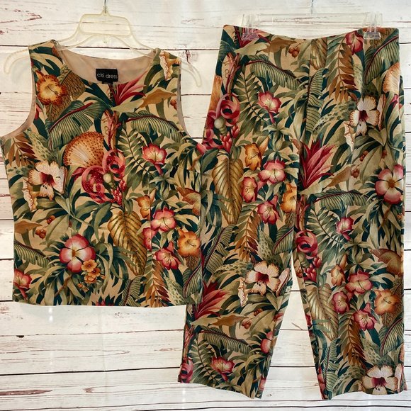 citi dress Pants - SOLD citi dress 2 piece Sleeveless Floral Capri Pant Set 100% Cotton NWOT